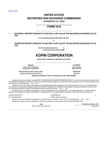 Thumbnail Kopin Corporation
 10-Q Quarterly Report FY2013 