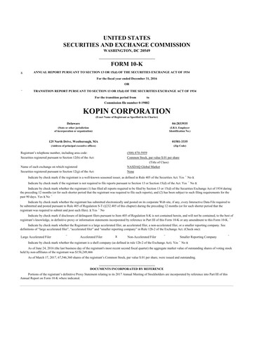 Thumbnail Kopin Corporation
 10-K Annual Report 2016