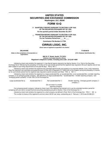 Thumbnail Cirrus Logic
 10-Q Quarterly Report FY2018 