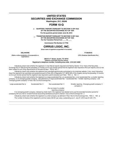 Thumbnail Cirrus Logic
 10-Q Quarterly Report FY2019 