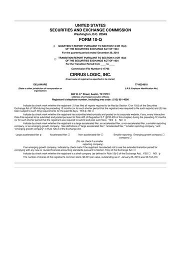 Thumbnail Cirrus Logic
 10-Q Quarterly Report FY2019 