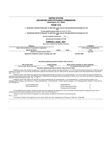 Thumbnail Cirrus Logic
 10-Q Quarterly Report FY2024 