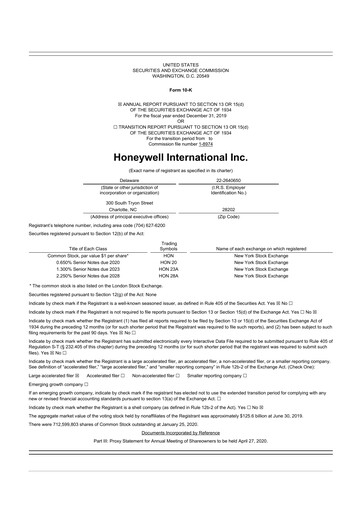Thumbnail Honeywell 10-K Annual Report 2019