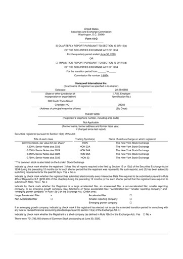 Thumbnail Honeywell 10-Q Quarterly Report FY2020 