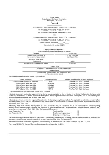 Thumbnail Honeywell 10-Q Quarterly Report FY2020 