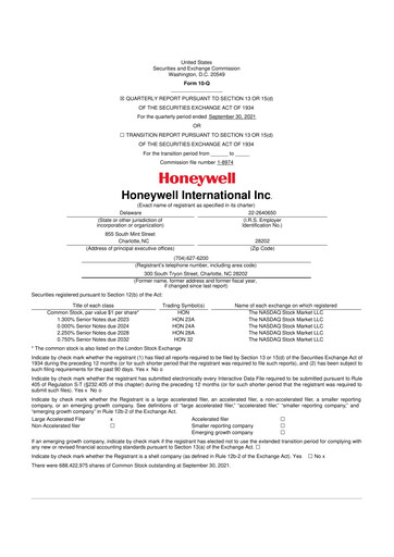 Thumbnail Honeywell 10-Q Quarterly Report FY2021 