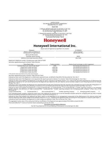 Thumbnail Honeywell 10-K Annual Report 2020