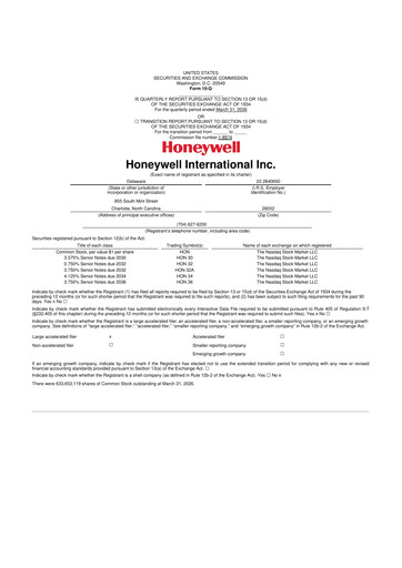 Thumbnail Honeywell 10-Q Quarterly Report FY 