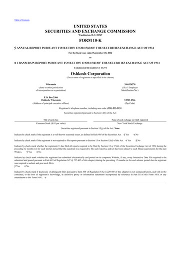 Thumbnail Oshkosh Corporation
 10-K Annual Report 2012