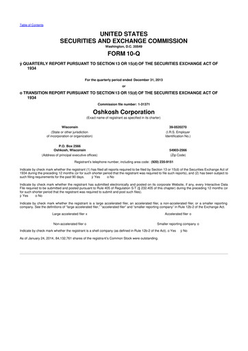 Thumbnail Oshkosh Corporation
 10-Q Quarterly Report FY2014 