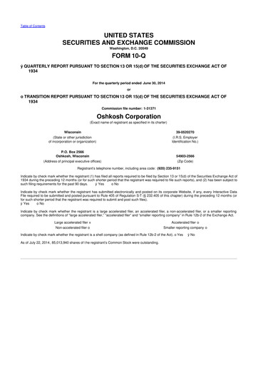 Thumbnail Oshkosh Corporation
 10-Q Quarterly Report FY2014 
