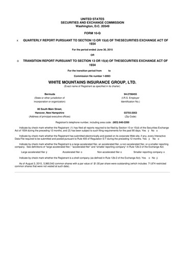 Miniature White Mountains Insurance Group 10-Q Rapport trimestriel 2015 