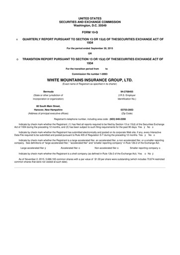 Miniature White Mountains Insurance Group 10-Q Rapport trimestriel 2015 
