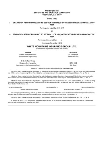 Miniature White Mountains Insurance Group 10-Q Rapport trimestriel 2017 