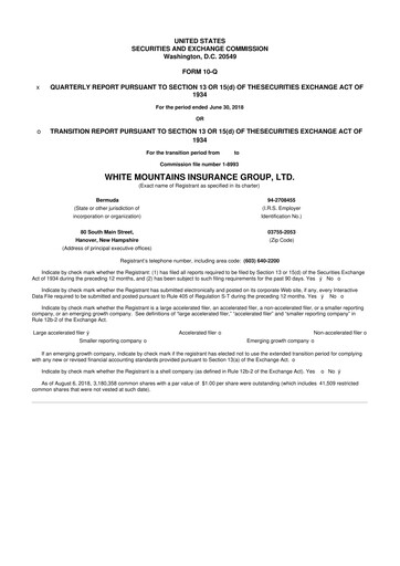 Miniature White Mountains Insurance Group 10-Q Rapport trimestriel 2018 