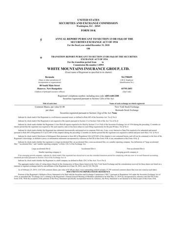 Thumbnail White Mountains Insurance Group 10-K Annual Report 2018