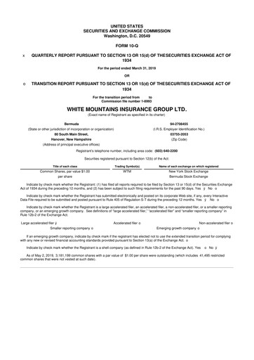 Miniature White Mountains Insurance Group 10-Q Rapport trimestriel 2019 