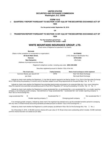Miniature White Mountains Insurance Group 10-Q Rapport trimestriel 2019 