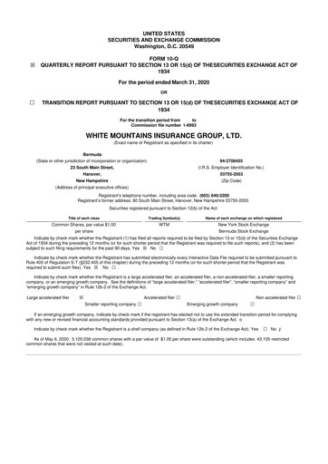 Miniature White Mountains Insurance Group 10-Q Rapport trimestriel 2019 