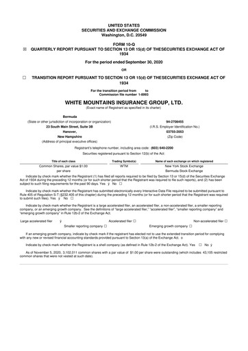 Miniature White Mountains Insurance Group 10-Q Rapport trimestriel 2020 