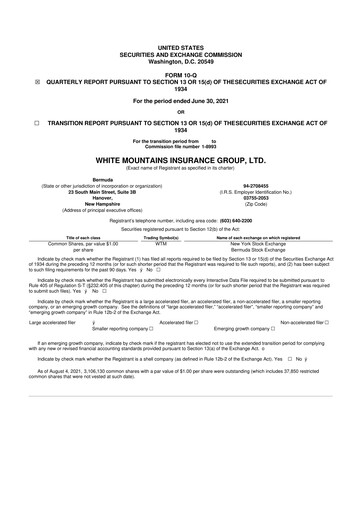 Miniature White Mountains Insurance Group 10-Q Rapport trimestriel 2021 