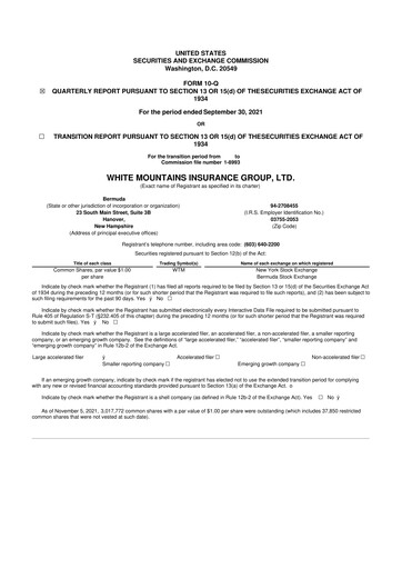 Miniature White Mountains Insurance Group 10-Q Rapport trimestriel 2021 