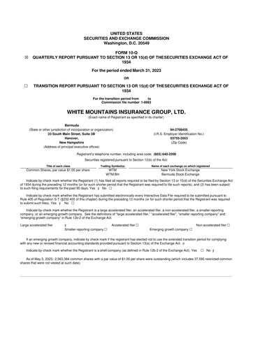 Miniature White Mountains Insurance Group 10-Q Rapport trimestriel 2023 