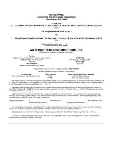 Miniature White Mountains Insurance Group 10-Q Rapport trimestriel 2023 