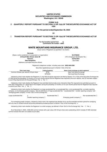 Miniature White Mountains Insurance Group 10-Q Rapport trimestriel 2023 