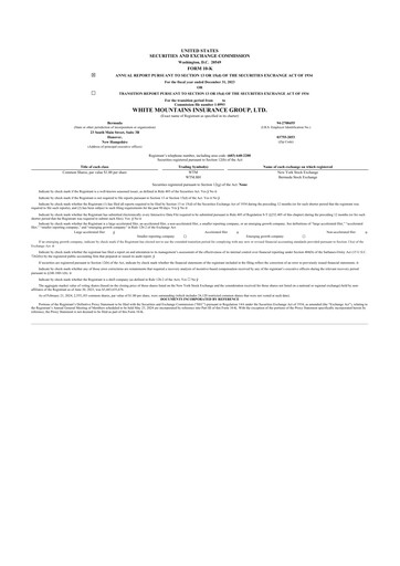 Thumbnail White Mountains Insurance Group 10-K Annual Report 2023