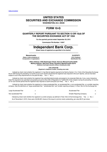Thumbnail Independent Bank Corp. 10-Q Quarterly Report FY2015 