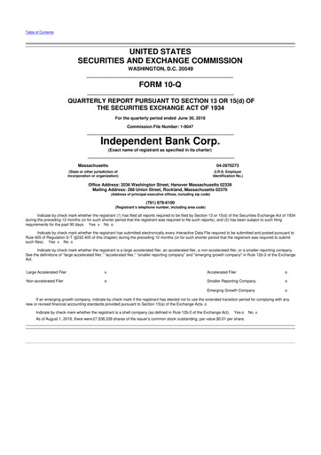 Miniature Independent Bank Corp. 10-Q Rapport trimestriel 2018 