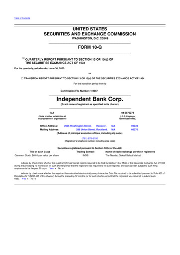 Miniature Independent Bank Corp. 10-Q Rapport trimestriel 2020 