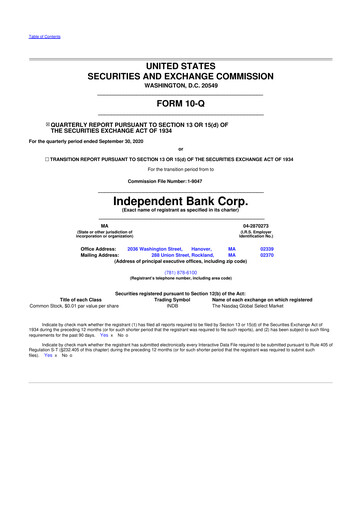 Miniature Independent Bank Corp. 10-Q Rapport trimestriel 2020 