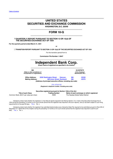 Thumbnail Independent Bank Corp. 10-Q Quarterly Report FY2021 
