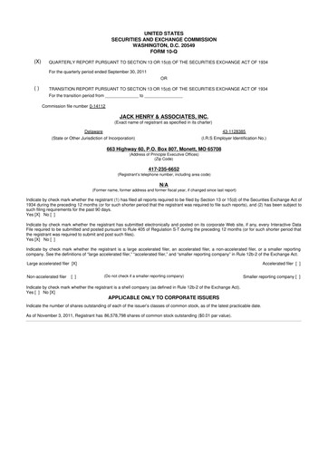 Thumbnail Jack Henry & Associates

 10-Q Quarterly Report FY2012 