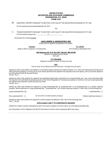 Thumbnail Jack Henry & Associates

 10-Q Quarterly Report FY2013 