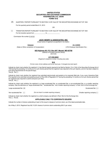 Thumbnail Jack Henry & Associates

 10-Q Quarterly Report FY2013 