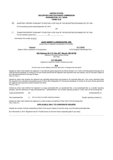 Thumbnail Jack Henry & Associates

 10-Q Quarterly Report FY2015 