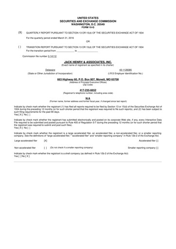 Thumbnail Jack Henry & Associates

 10-Q Quarterly Report FY2016 