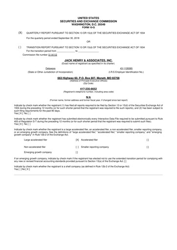 Thumbnail Jack Henry & Associates

 10-Q Quarterly Report FY2019 