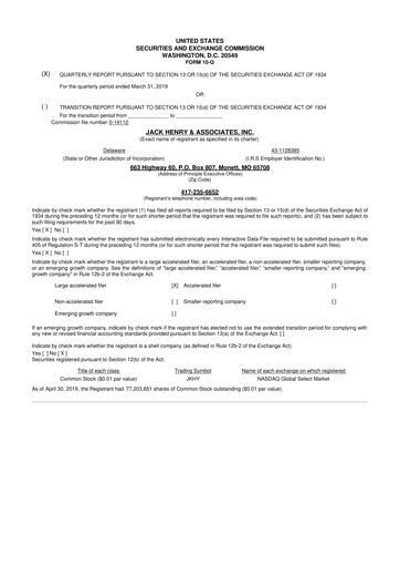 Thumbnail Jack Henry & Associates

 10-Q Quarterly Report FY2019 