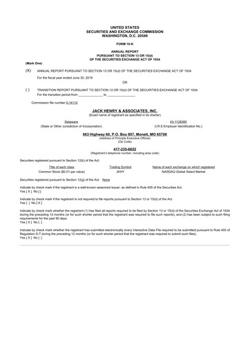 Thumbnail Jack Henry & Associates

 10-K Annual Report 2019