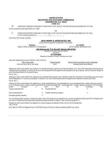 Thumbnail Jack Henry & Associates

 10-Q Quarterly Report FY2023 