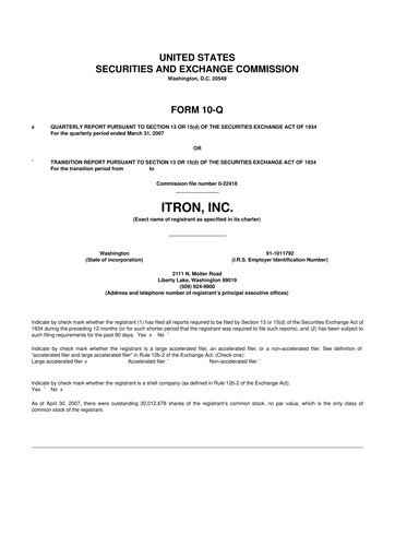 Thumbnail Itron
 10-Q Quarterly Report FY 