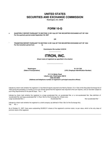 Thumbnail Itron
 10-Q Quarterly Report FY 