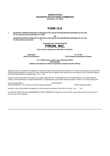 Thumbnail Itron
 10-Q Quarterly Report FY 