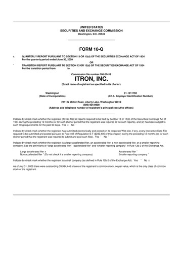 Thumbnail Itron
 10-Q Quarterly Report FY 