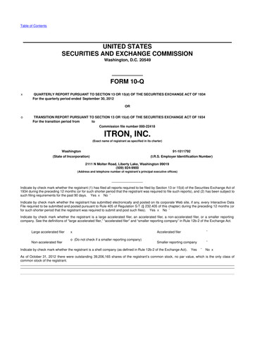 Thumbnail Itron
 10-Q Quarterly Report FY2012 