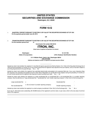 Thumbnail Itron
 10-Q Quarterly Report FY2015 